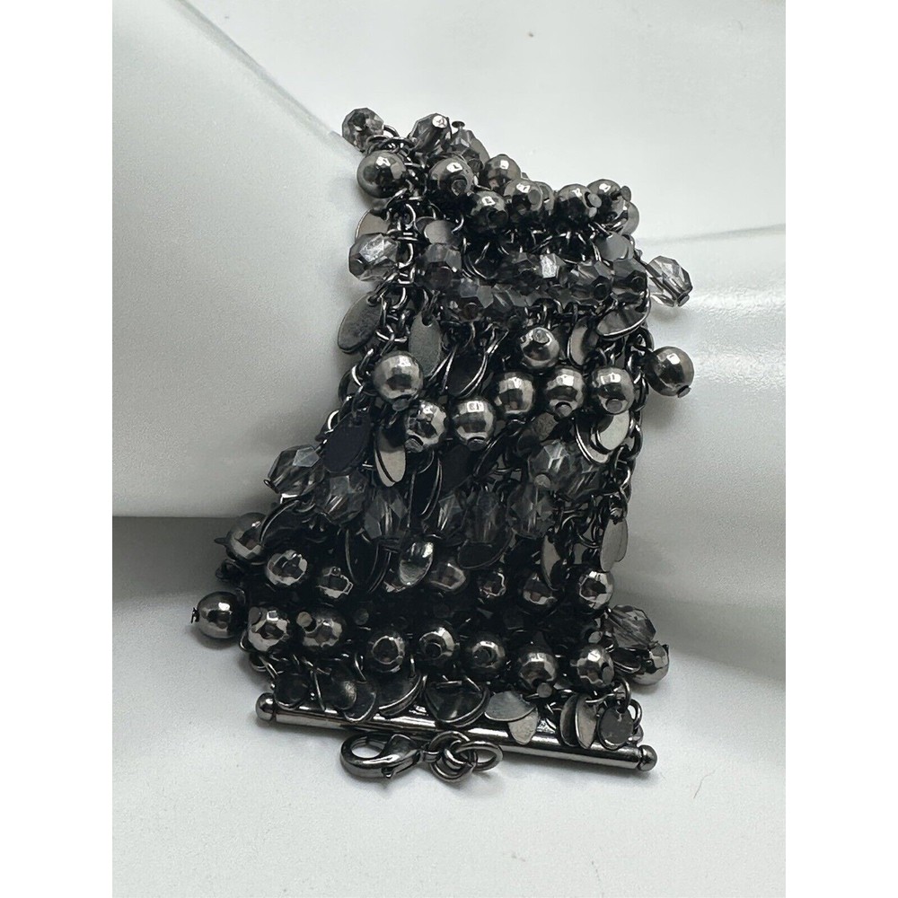 New Statement Bracelet Shiny Black Wide Chunky Adjustable 7-9" Lobster Clasp